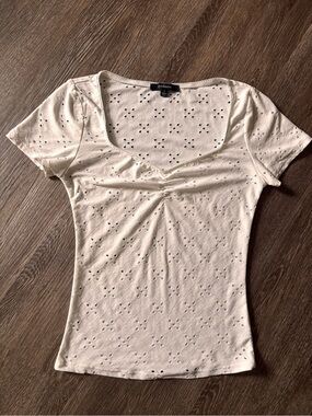 Ambiance Cream Eyelet Scoop Short Sleeve Top